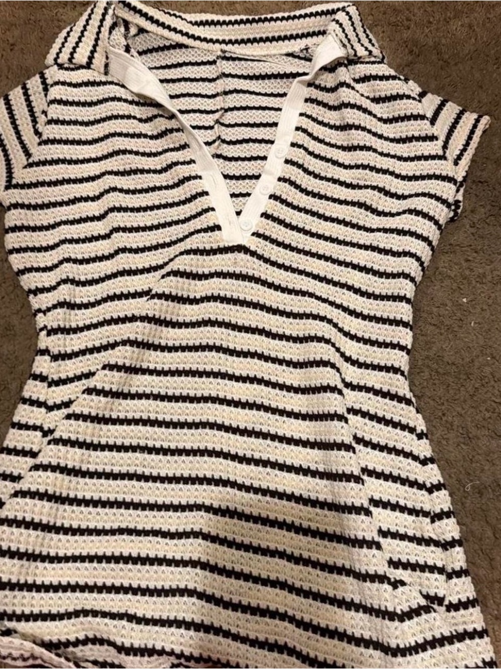 SHEIN Black and White Striped Knit Polo Romper